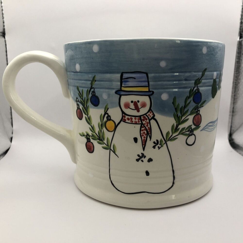 VINTAGE Bath & Body Works Large Coffee Mug 30 oz Holiday 1997 Snowman Sleds